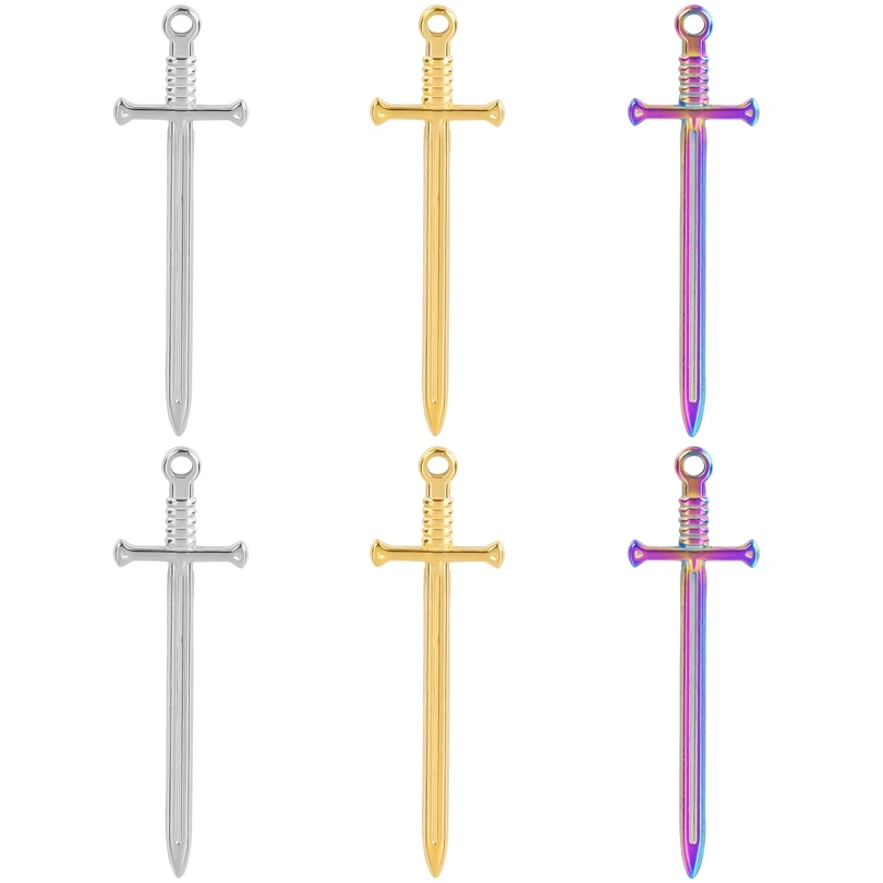 6Pcs/Lot Stainless Steel Gothic Dagger Sword Charms Punk Cross Pendant Colgantes For DIY Handmade Jewelry Making Wholesale Bulk