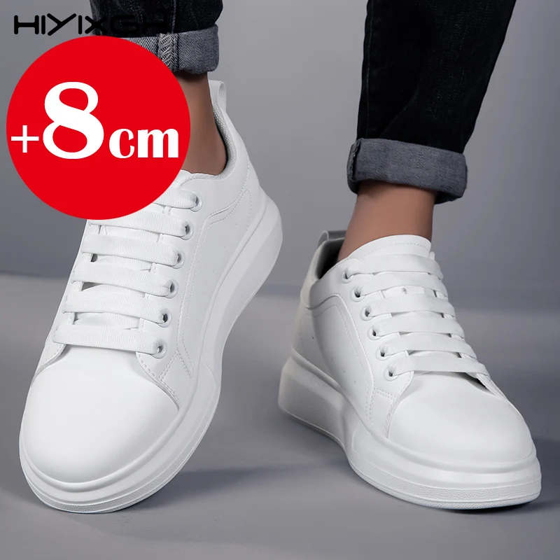 New men's leather elevator shoes 6 cm 8 cm invisible height increase white black sneakers leather height increase casual shoes
