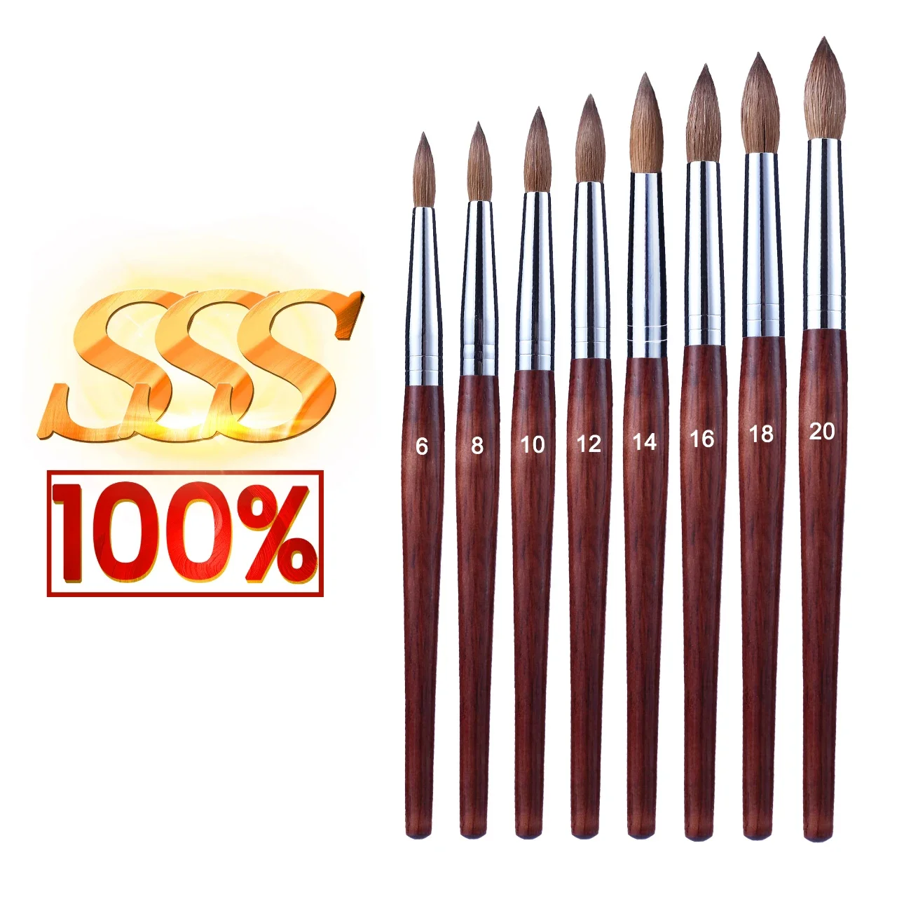 RolinStar SSS quality 100% 777 Kolinsky Round Tube Acrylic dipping powder real wood Shaped nail brush mink Master 6-20 Hair Oval