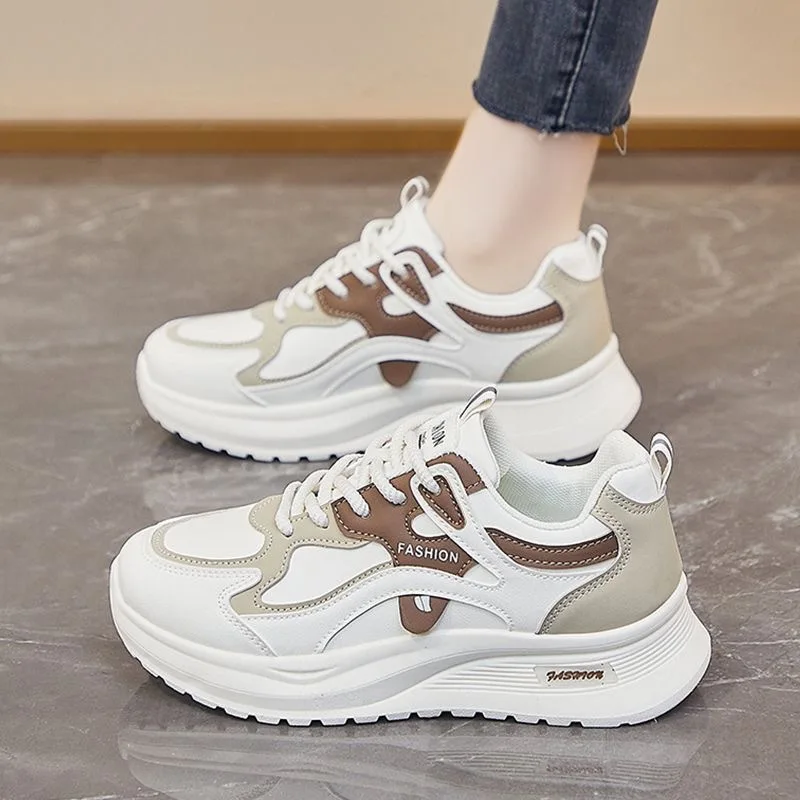 2026 Spring Women's Shoes Dad Shoes Korean Edition Versatile Thick soled High Rise Soft soled Sports Shoes Casual and Comfortabl
