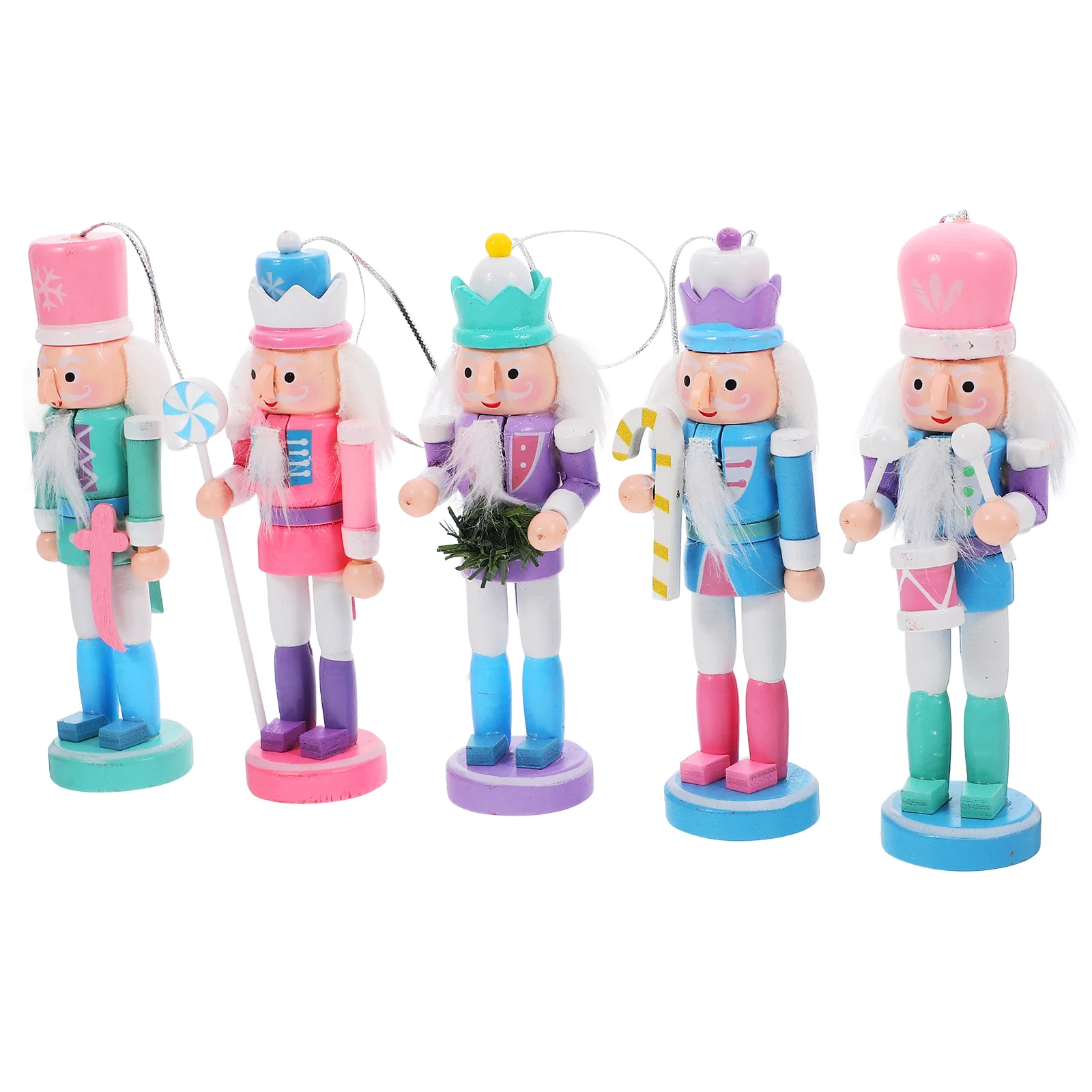 

5Pcs Wooden Nutcracker Hanging Ornaments Christmas Decorations Xmas Tree Traditional Holiday Decor Festive Christmas Table Decor