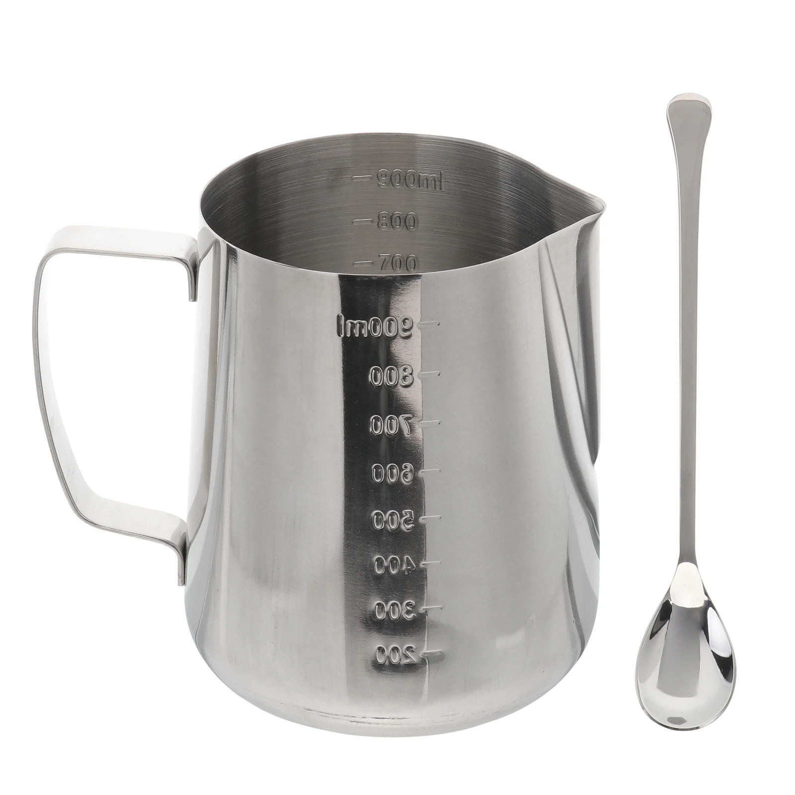 

1 set Stainless Steel Graduated Latte Art Cup 500Ml Silver Coffee Milk Frothing Pitcher With Spoon, Diy Making Tool,