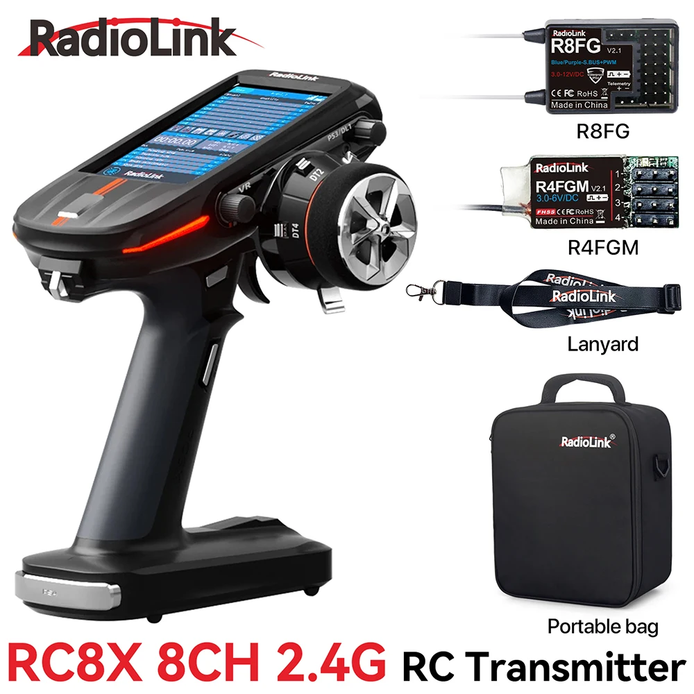 

Radiolink RC8X 8CH 2.4G RC-передатчик и гироскопический приемник R8FG R4FGM 4,3-дюймовый IPS сенсорный экран RC Дистанционный радиоконтроллер