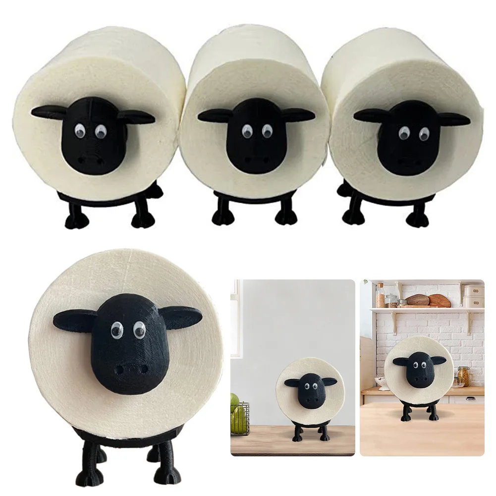 Black Sheep Toilet Roll Holder Resin Lovely Sheep Tissue Box Stackable for Home Bathroom Vanity Night Stands