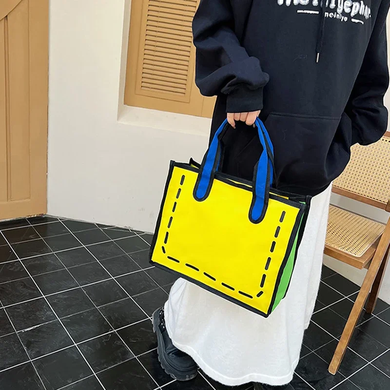 Neue trend ige angepasste 3d 2d Karton Tasche wieder verwendbare Shopping niedlichen Leinwand Einkaufstaschen für Studenten