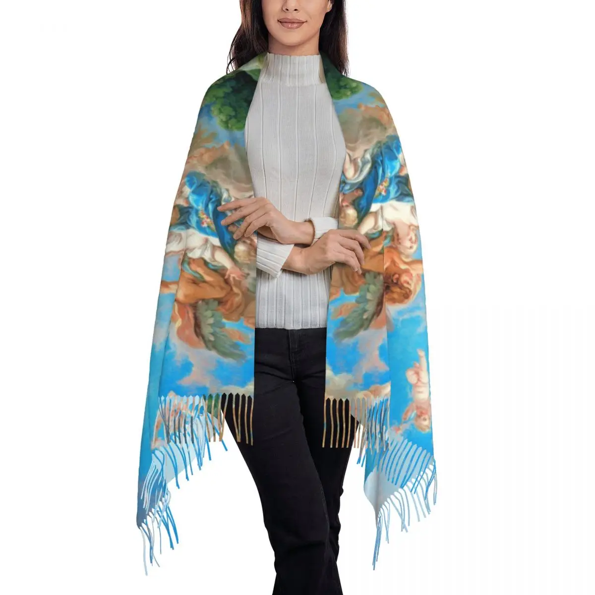 Fashion Boreas Abducting Oreithyia Tassel Scarf Women Winter Fall Warm Shawl Wrap Lady Boucher Renaissance Scarves