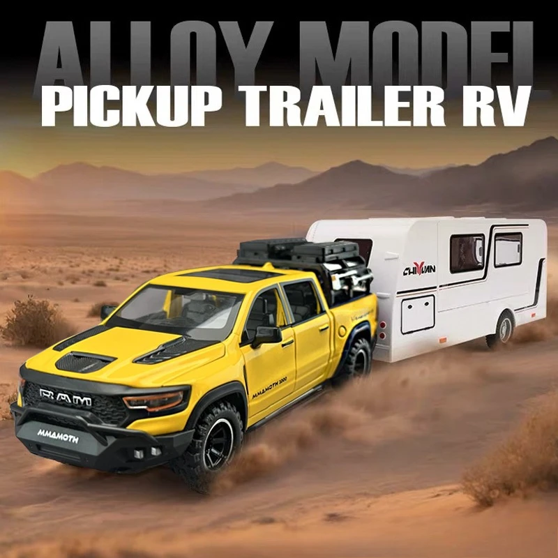 

1:32 Dodge Mammoth Trailer RV Alloy Off-Road Vehicle Model Diecast Toy Vehicle Children Boy Gift Collection Miniature Hobby