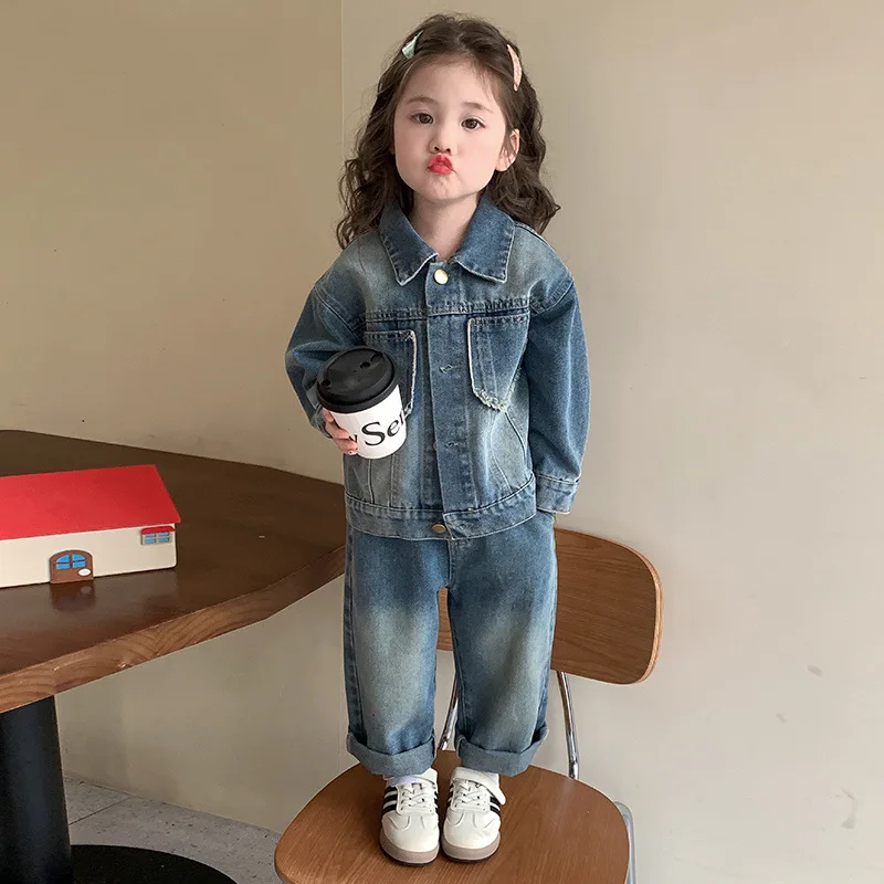 Girls' Spring Set 2026 New Sized Baby Korean Edition Internet Celebrity Korean Edition Casual Cowboy Two Piece Set