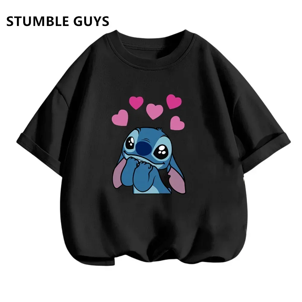 Disney Lilo Stitch Children T-Shirt Kawaii T Shirt Anime Cartoons Children Casual Clothes Tee Shirt Kid Girl Boy Fashion Y2K Top