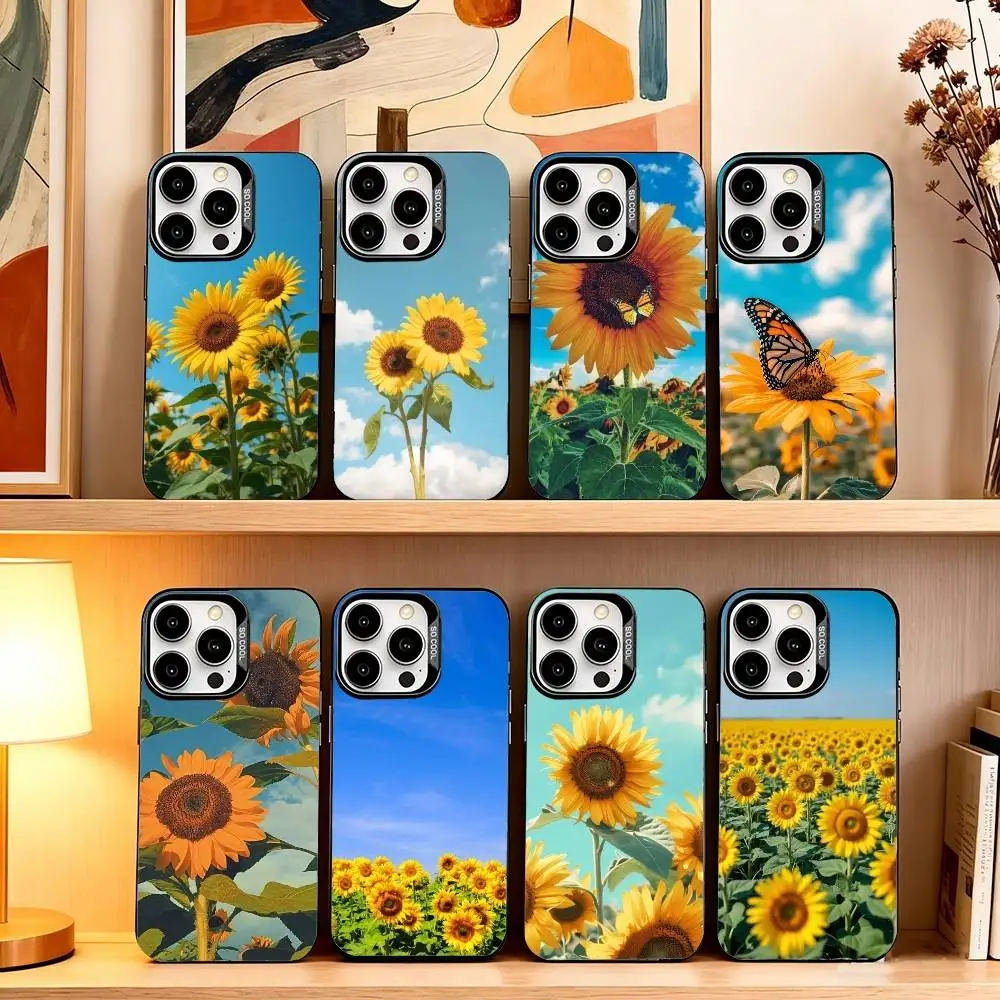 

Beautiful Sunflower Phone Case For iPhone 17,16,15,14,13,12,11 Plus,Pro Max,XS,Colorful Silver Phone case Funda Cover