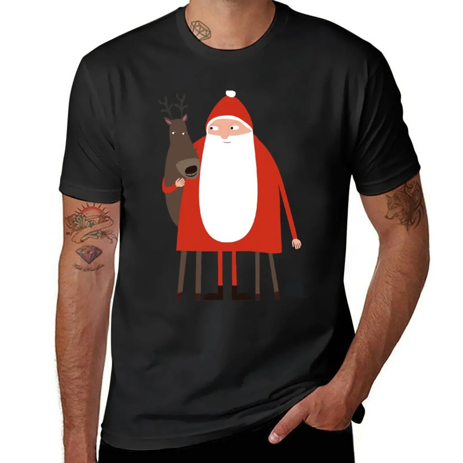 Santa and his reindeer / Weihnachtsmann mit Rentier T-Shirt sweat tees graphic t shirt vintage fitted t shirts for men