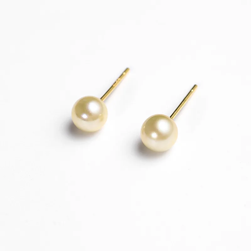 

Round Sea Sterling Silver Women High-End Gold Real Pearl Earrings