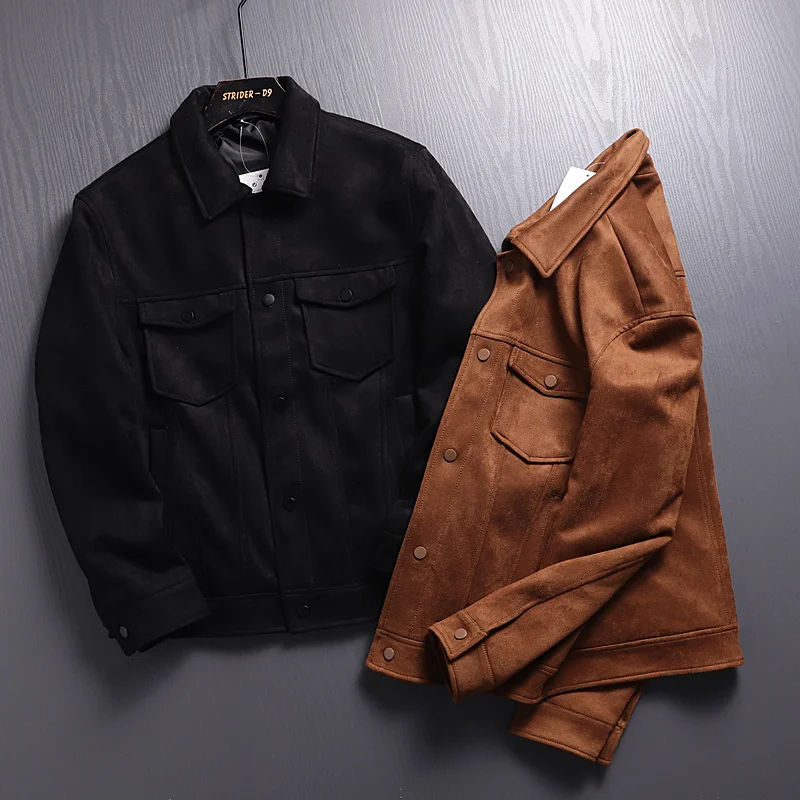 

Spring Casual Suede Jaet Men's Notch Collar Slim Fit Thin Outerwear Faion Urban Sle Long Sve Stand Edition