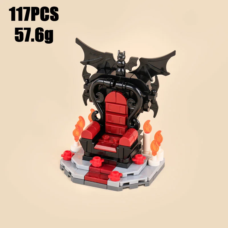 MOC 할로윈 뱀파이어 왕좌 성 빌딩 블록 중세 연회 오르간 소파 세트 애니메이션 장면 DIY 벽돌 장난감 장식 선물