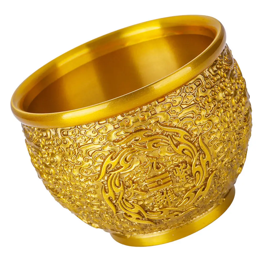 Brass Wealth Luck Bowl Golden Tone Storage Basin Fortune Desktop Decoration Treasure Figurine Home Desk Accessory