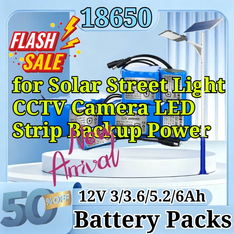 12V 3000-6000mAh Rechargeable 18650 Li-ion Battery Pack with BMS Protection for Solar Street Light CCTV Camera LED Strip Backup
