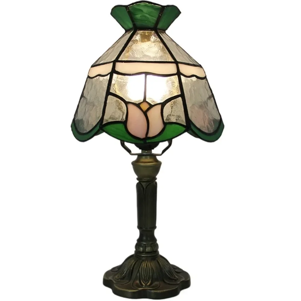 8inch Tiffany Table Lamp Bedside Lamp Stained Glass Desk Lamp Luxury Stained Glass Beige Bead Lampshade Lámpara De Escritorio