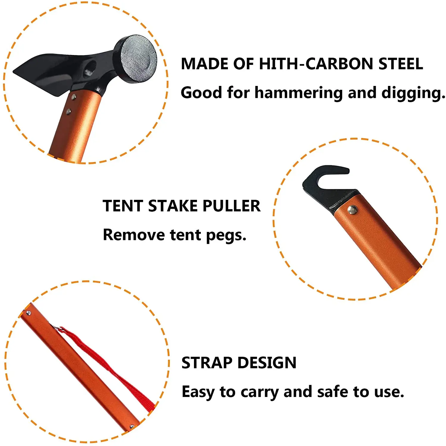 Martello OEM con impugnatura sicura in lega di alluminio per martello da campeggio per escursioni all'aperto