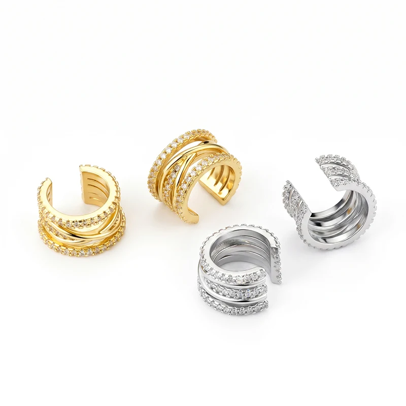 Boucles d'oreilles en forme de C à trois couches, sans perçage, pour femmes, fausses boucles d'oreilles en cartilage, bijoux géométriques en zircone AAAA