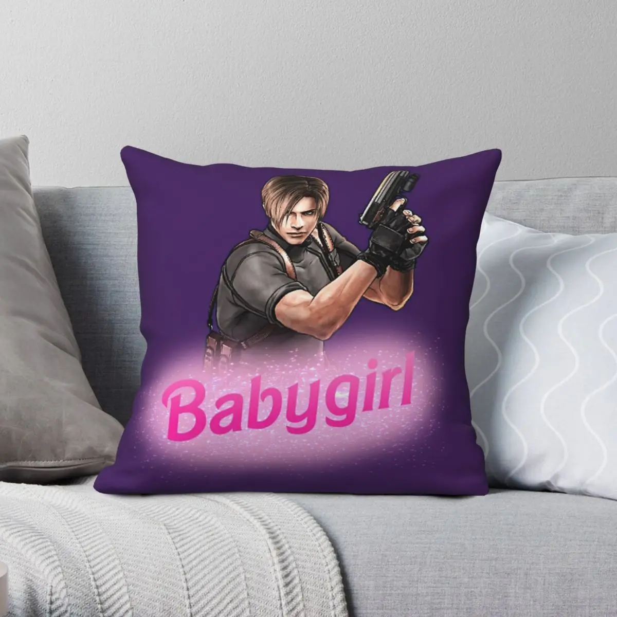 

Leon Kennedy Babygirl 3 Square Pillowcase Polyester Linen Velvet Pattern Zip Decorative Home Cushion Case 45x45