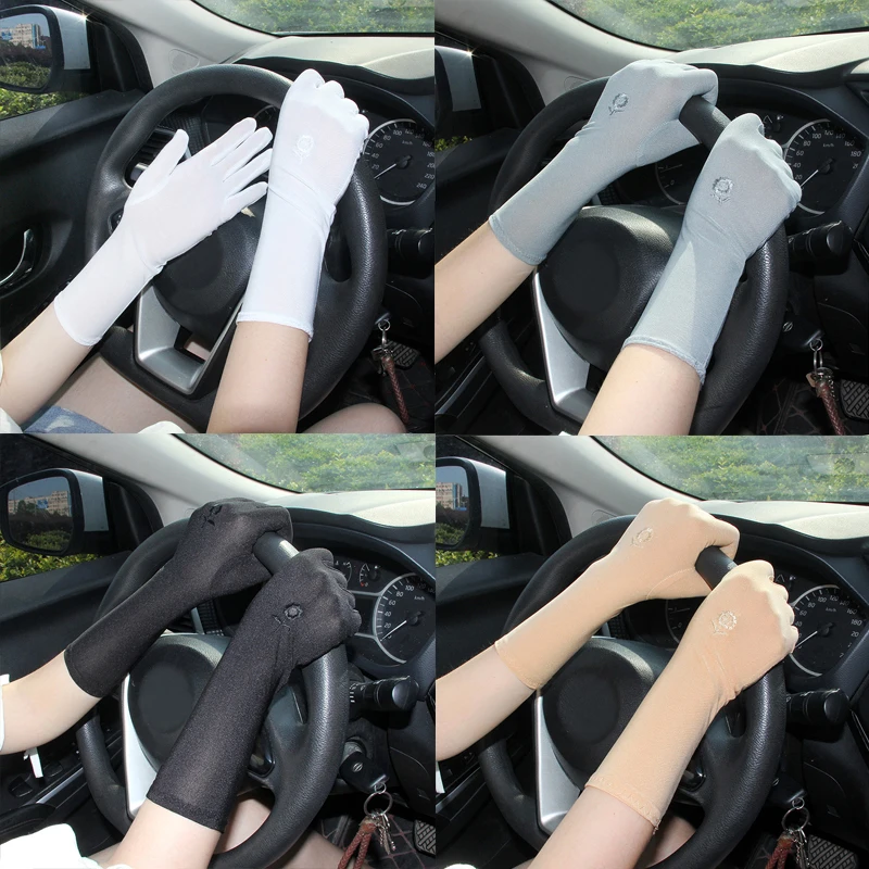 1Pair Summer Spring Women Mid-long Sunscreen Gloves Stretch Anti UV Slip Resistant Driving Glove Mountaineering Gloves