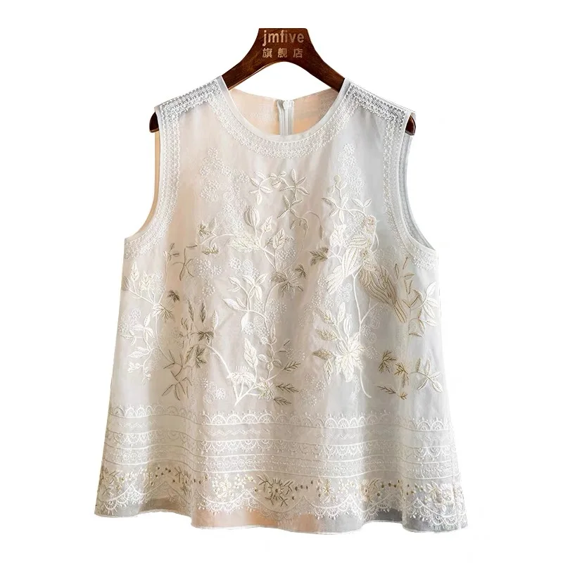 Elegant Embroidered Heavy Work Sleeveless Loose Women's Shirt Vest Fashionable Modern Traditional Style Summer New Arrival