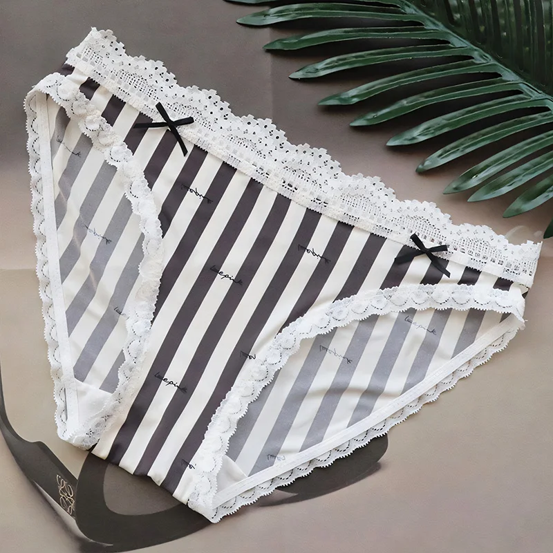 Female Stripe Panties Women\'s Briefs Ladies Lace Nylon Underpants Girls Panty Intimate Low Waist Underwear Ladies Sexy Lingerie