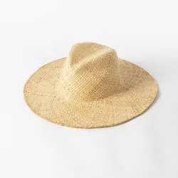 Sombrero de rafia Natural DIY, sombrero de paja de verano, ala ancha, Sombrero de Panamá, sombrero de sol Derby de Kentucky con pompón, lazo de cinturón de flores