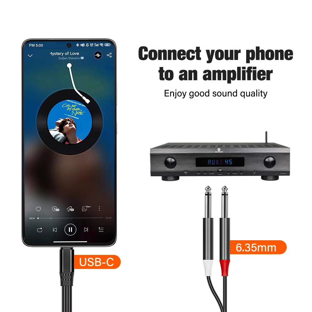 For 8 Pin USB C 3.5mm to Double 6.5mm TRS AUX Adapter Audio Cable Jack for iPhone 14 11 Mixer Amplifier Speaker 6.35mm Adapter