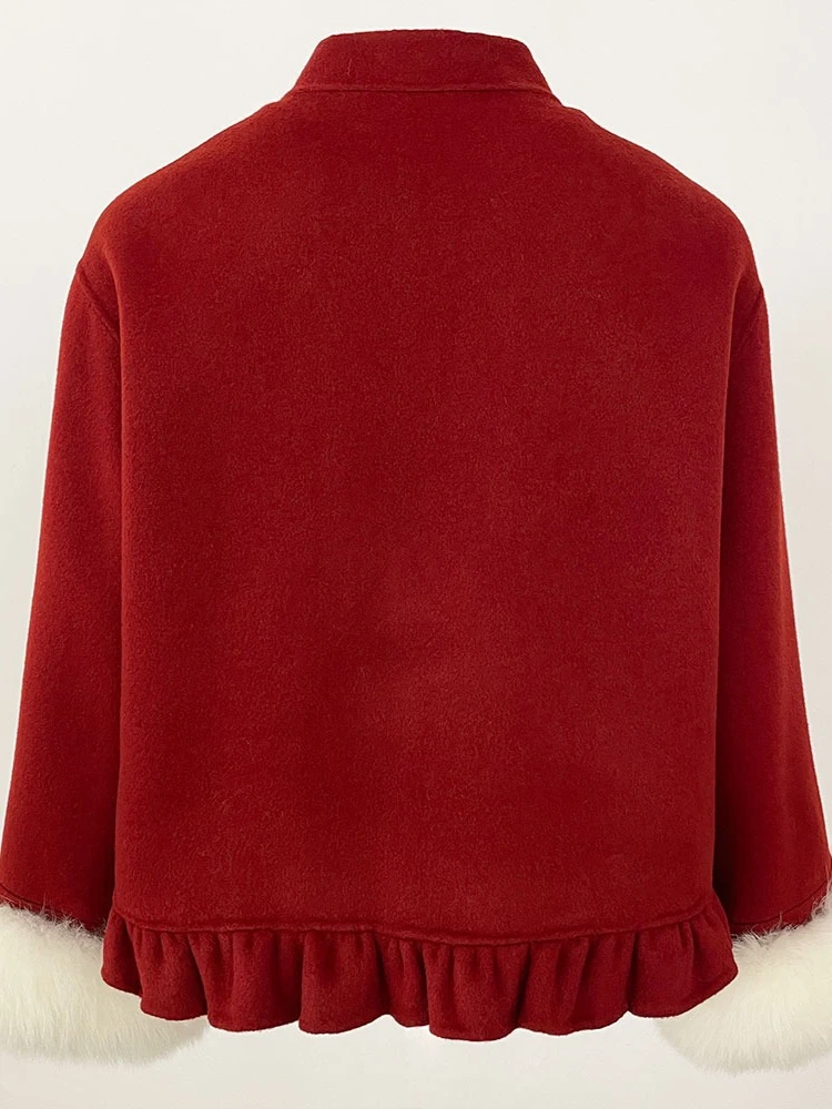 الإناث القوس الفراء معطف الصوف ملابس خارجية موضة قصيرة معطف فرو الثعلب الحقيقي سيدة سترة صوفية النساء ملابس الخريف الشتاء الجديدة #3