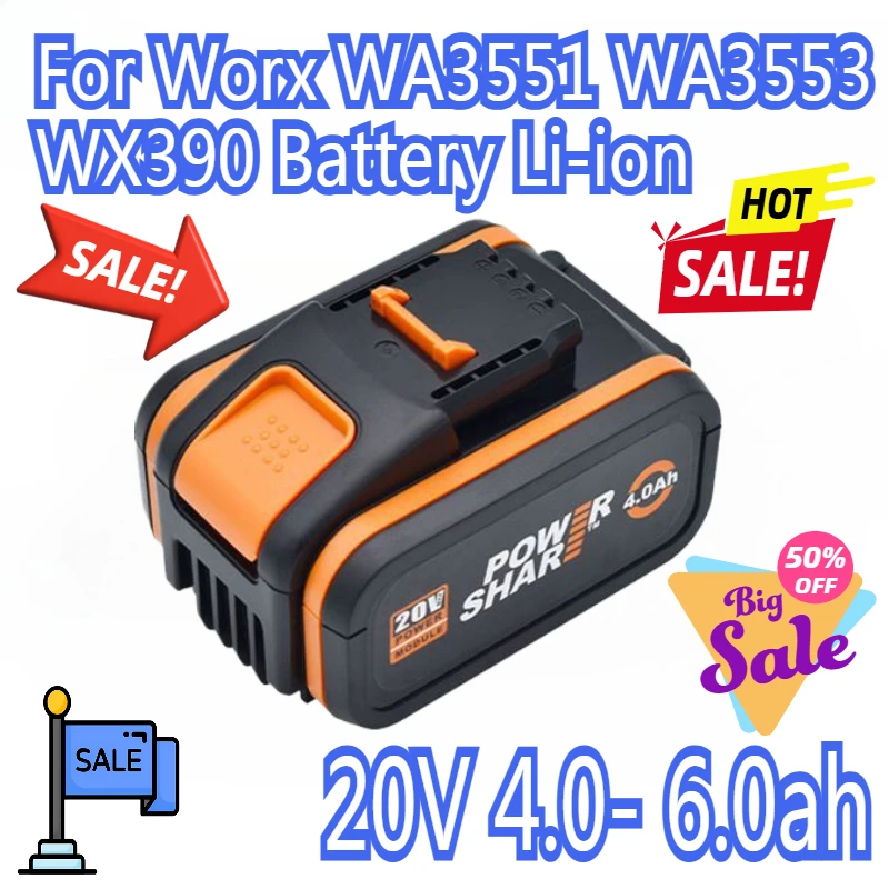 

20V for Worx WA3551 WA3553 WX390 Battery Li-ion 4.0- 6.0ah and Charger