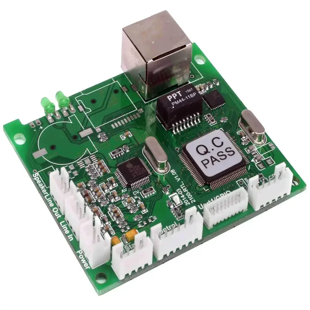 Módulo de áudio IP do sistema PA com amplificador de potência, interfone, monitoramento, função de reprodução de cronometragem.