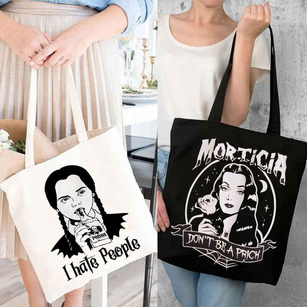 Queens of Evil MORTICIA ADDAMS BAG Canvas Tote Bag Halloween Gift Bag Bolso Tote Bag Eco Shopping Bag  Casual Supermarket Bag