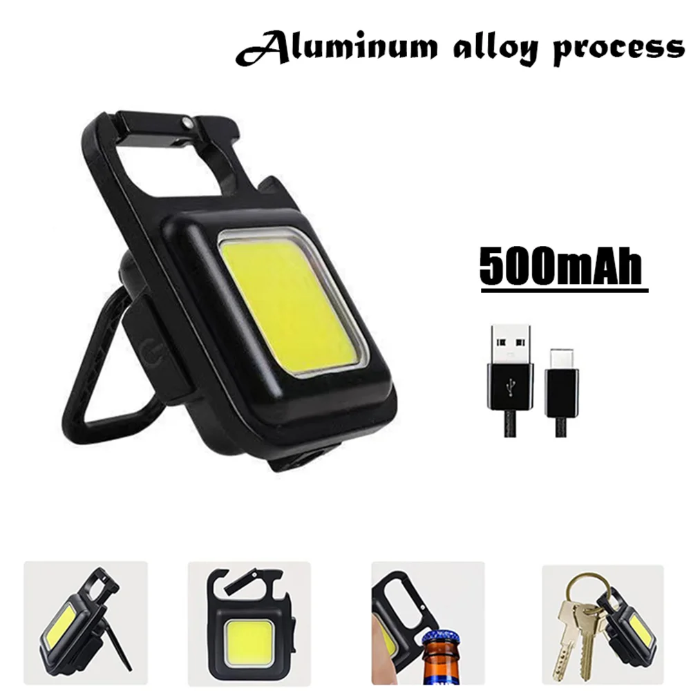 Multifuncional mini lanterna led trabalho luz de acampamento ao ar livre portátil bolso lanterna chaveiros usb recarregável saca-rolhas