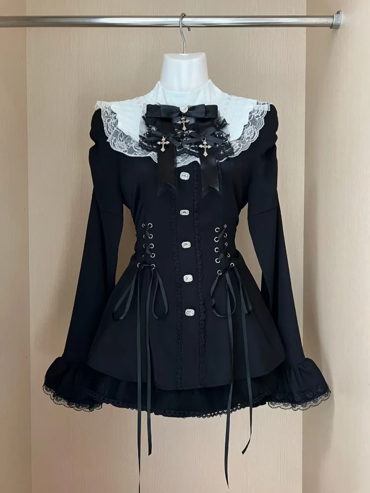 

Новые весенние японские винтажные готические комплекты из 2 предметов для женщин: повседневные субкультурные комплекты в стиле Y2K, элегантные панк-шик наряды в стиле Харадзюку