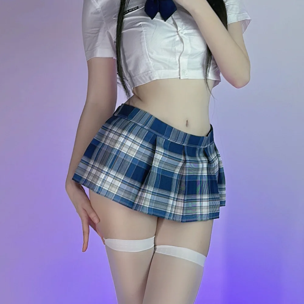 Women's Japanese JK Plaid Pleated Skirt Sexy Ultra Mini School Style Skirt