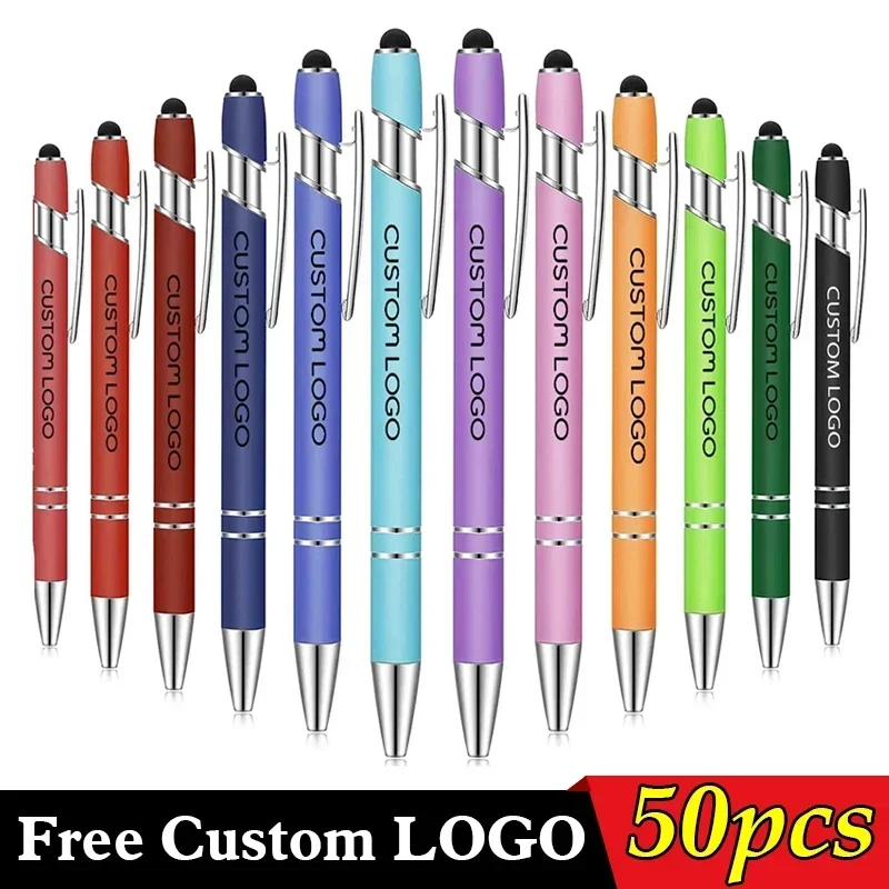 50 Pcs Metal Business Ballpoint Pen Custom Logo Drawing Touch Screen Stylus Pen School Office Supplies Free Engraved Name Text