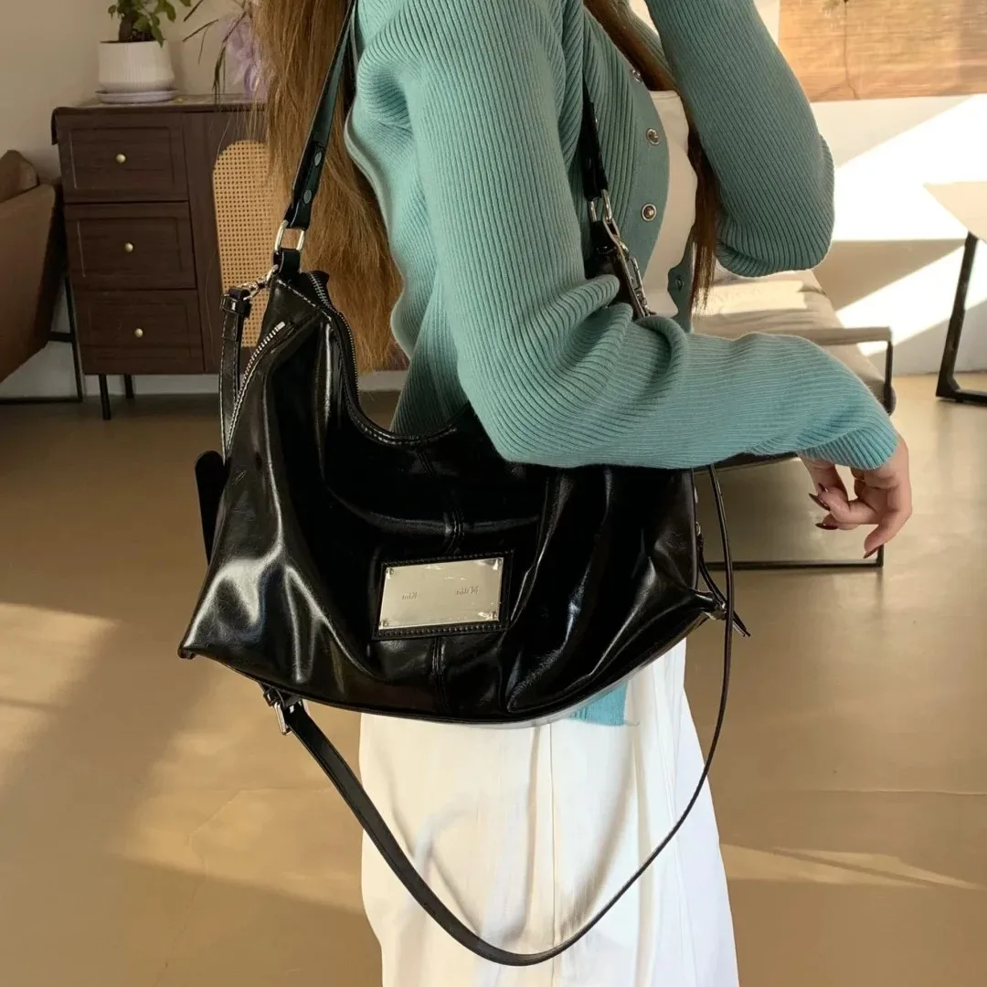 Black Samurai Motorcycle Boston Large Capacity Single Shoulder Crossbody Handbag Women's Bag Underarm Stylish Korean Style