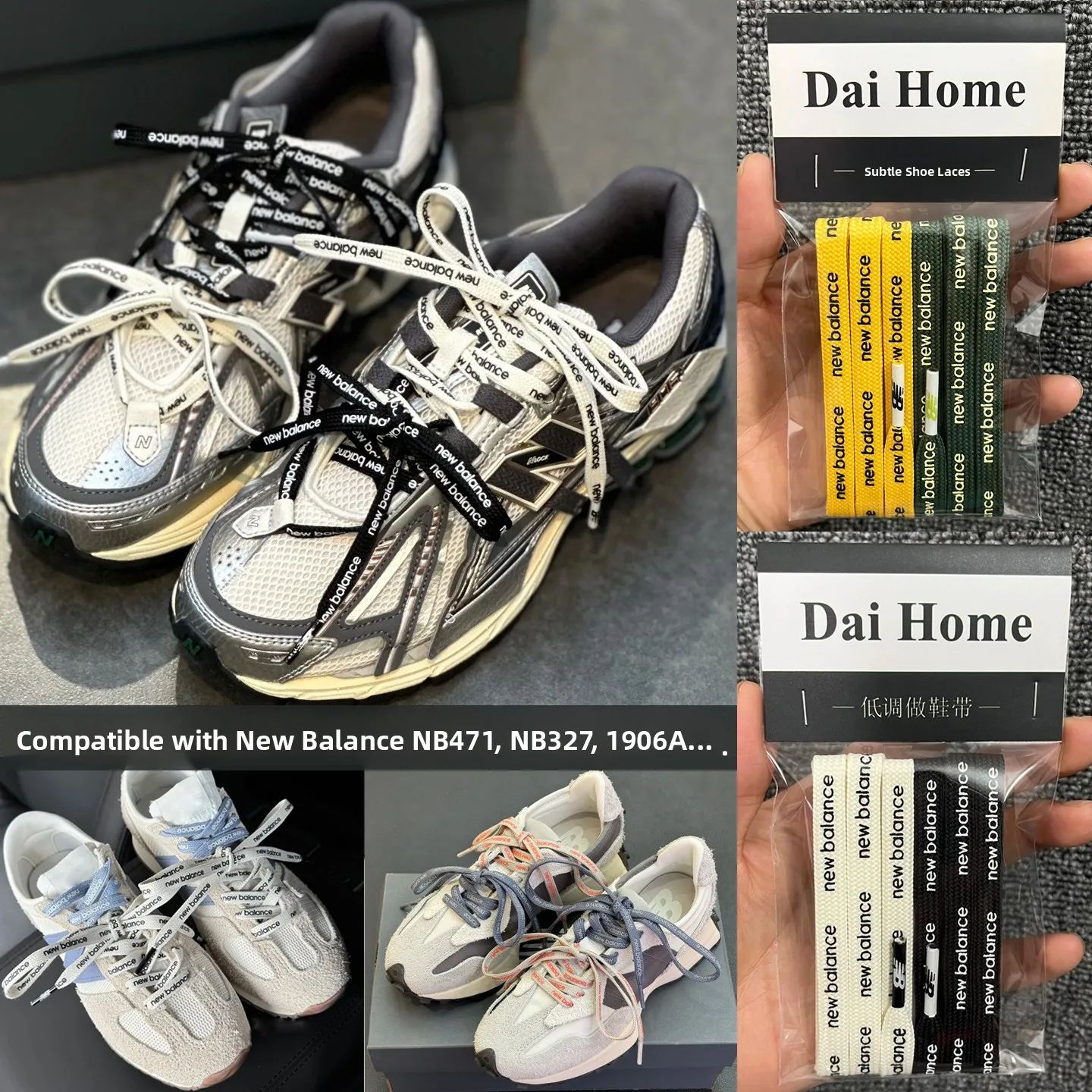 Cordones planos Daihome con cuerda para zapatillas NB906A Dad oes 47 327 con letras 'Little Waist', accesorio...