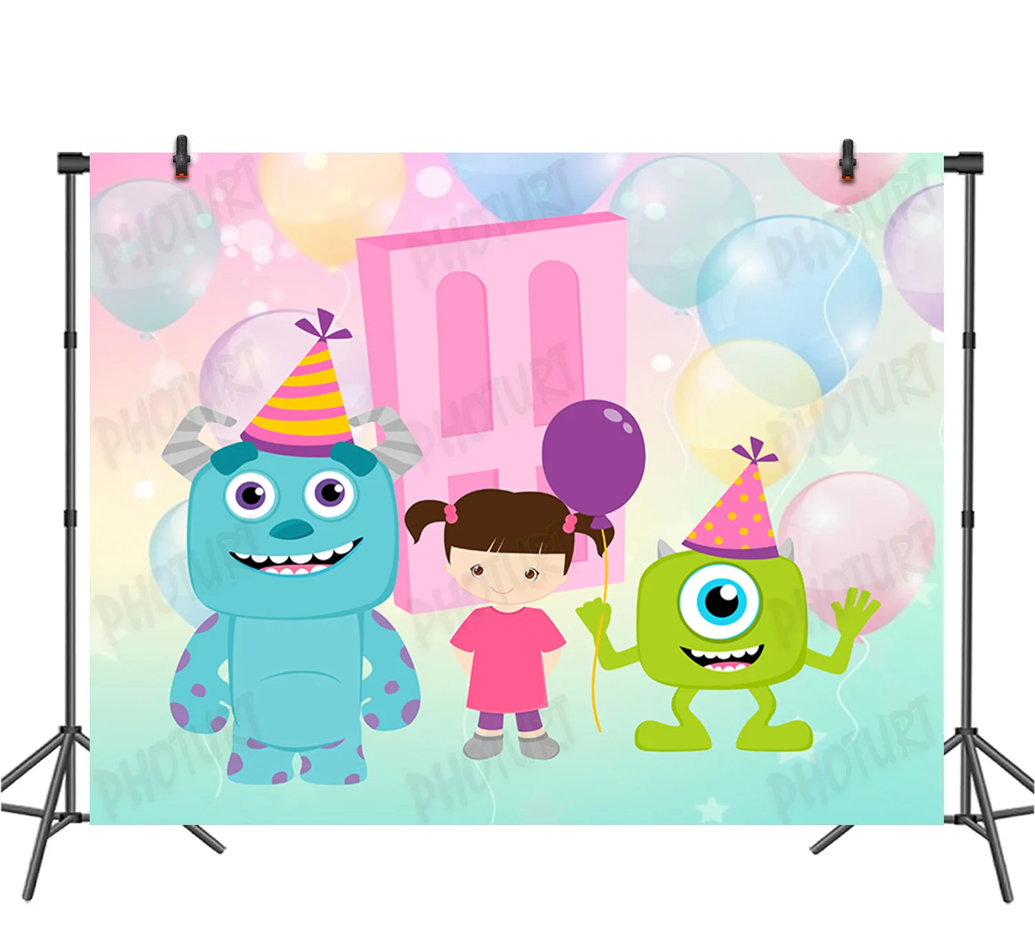 

Disney Monsters University Backdrop Kids Birthday Party Background Cartoon Dolly Toy Green Decoration Photography Studio Props