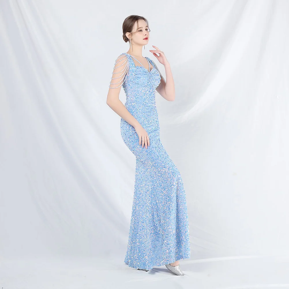 DEERVEADO sirena hendidura lentejuelas vestidos de noche con cuentas mujer fiesta de graduación Maxi vestido de Gala vestido Formal para ocasiones especiales