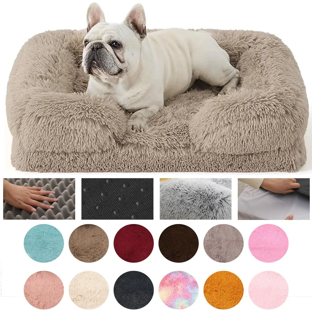 

Winter Rectangular Dog Beds Thickened Pad Dogs Sleeping Bed Sofa Removable Pad Dog Small Large Dog Square Kennel Dirt Repellent