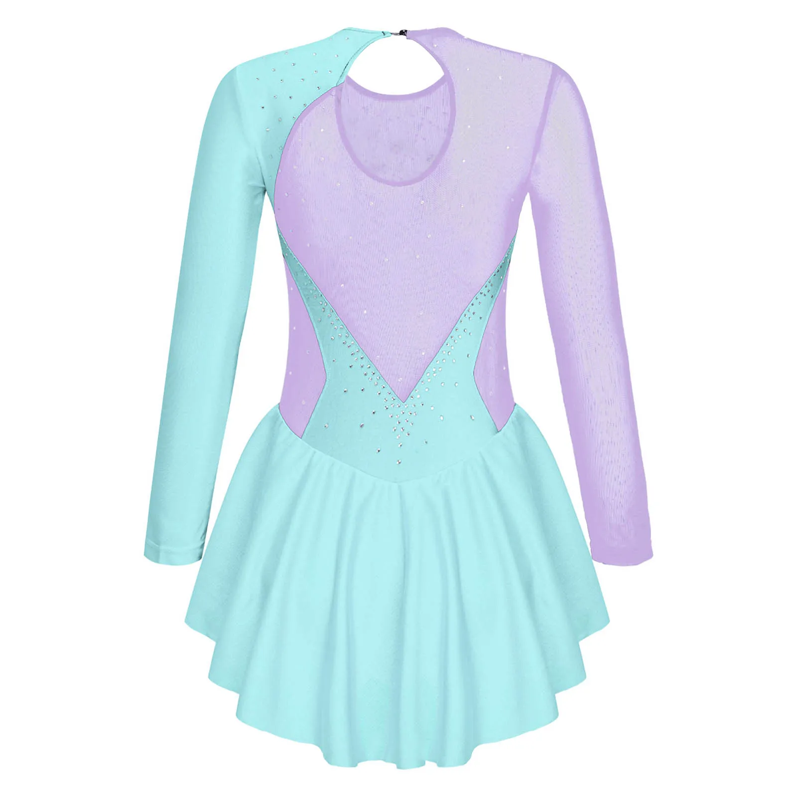 Kids Girls Ballet Dress Long Sleeve Shiny Rhinestone Figure Skating Dress Gymnastics Leotards Girls\' Ice Skating Clothes