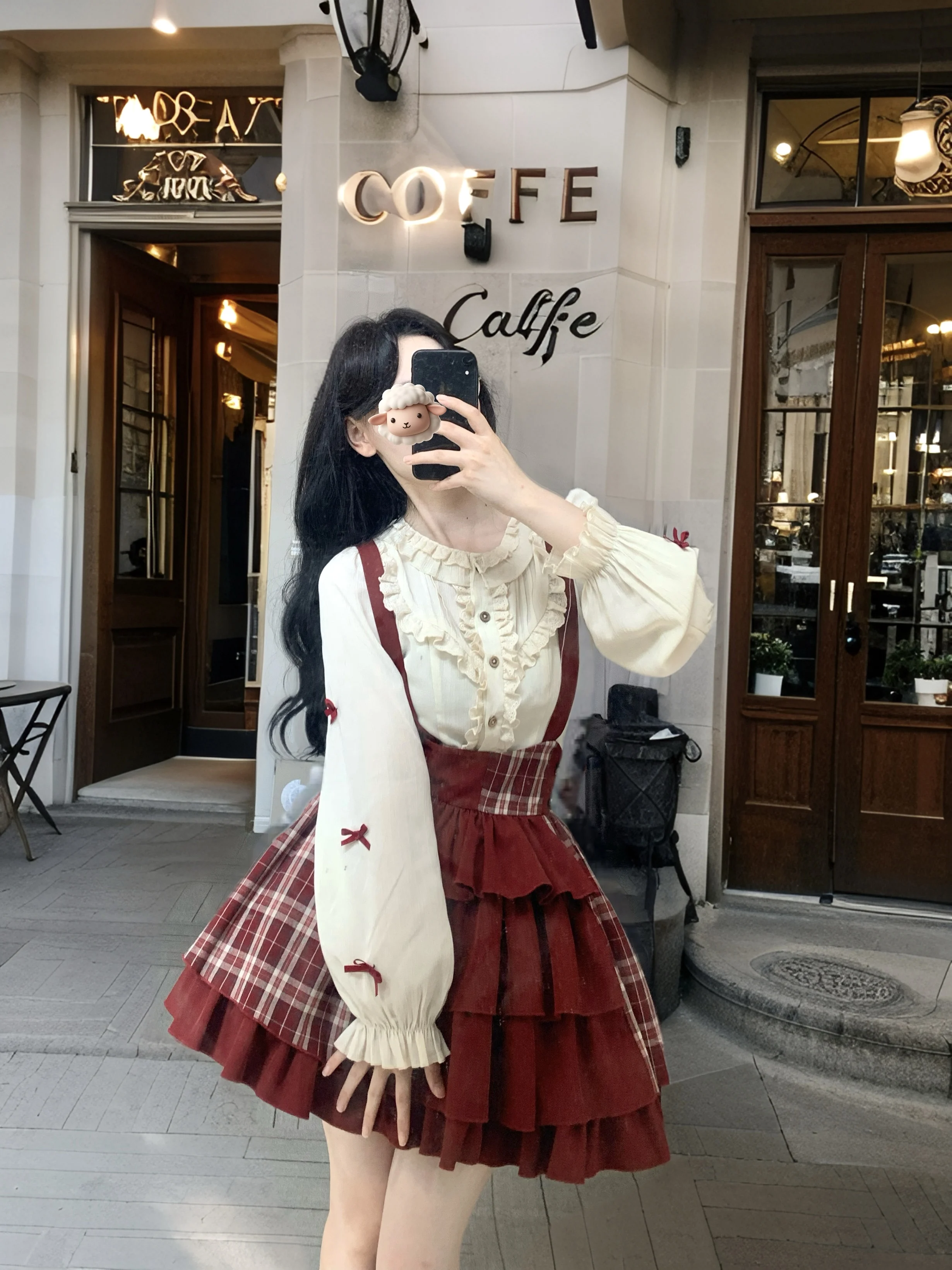 2025 verão novo design high-end vermelho retalhos xadrez estilo universitário multi-camada inchado fino casual diário saia de alça curta