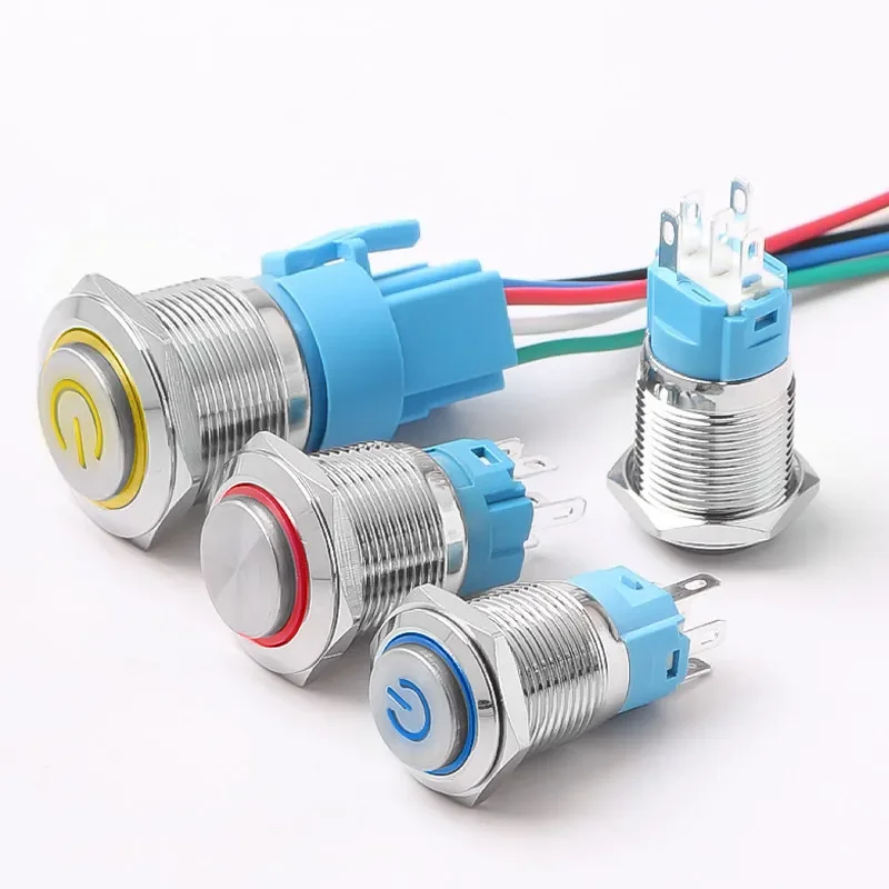 16mm  Metal Push Button Switch Momentary/Latching Convex Head Led Light Red Yellow Blue Green White 3V 12V 24V 220V