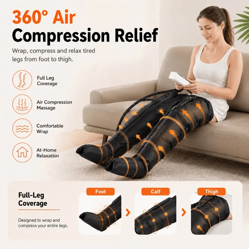 Air Compression Leg Massager with Remote Control 3 Intensities for Foot Calf Thigh Relaxation Home Best Gift for Parents Friends