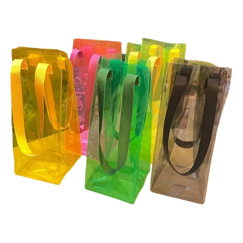 Bolsa de vino de hielo con cinta, bolsa de regalo portátil de mano, bolsa fría de vino con asa para champán, cerveza fría, vino blanco, bebidas refrigeradas