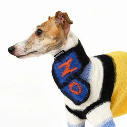 Haute Couture Mohair Greyhound Sweater with Scarf Luxury Color-coded Gradient Sleeved Knit Bedlington Dog Clothes