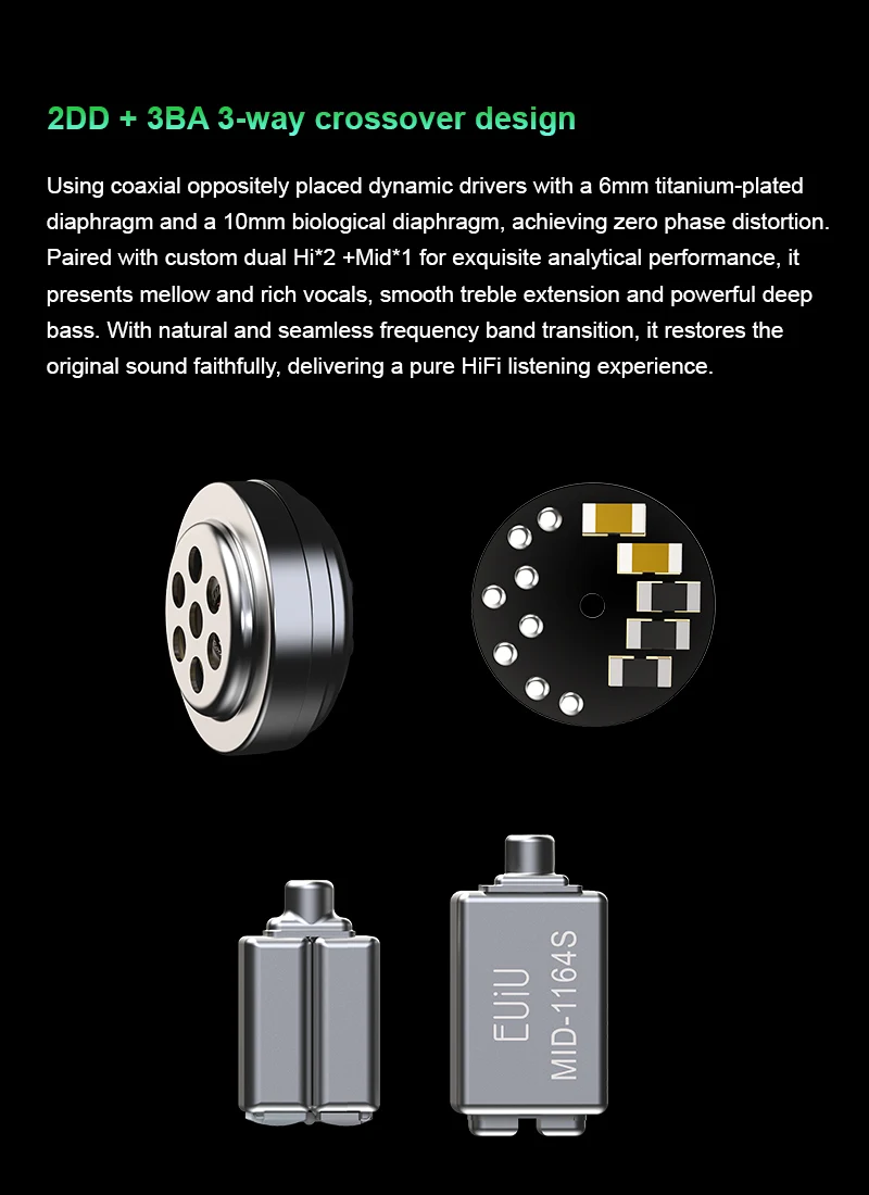 EUIU UI-05 Koaxialer Dual-Dynamic-Driver Hybrid IEM mit abnehmbarem 0,78-mm-2-Pin-Kabelsystem – Detail 3