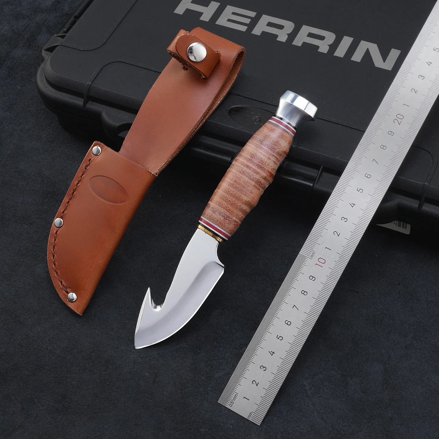 

BK1234 Outdoor knife, fixed blade knife, outdoor fishing knife, survival rescue knife, leather handle, mirror blade, men's gift